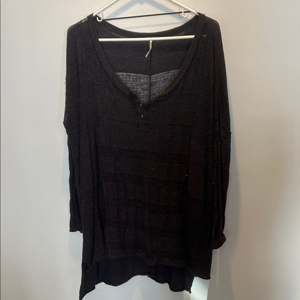 Free People Black Textured Blouse